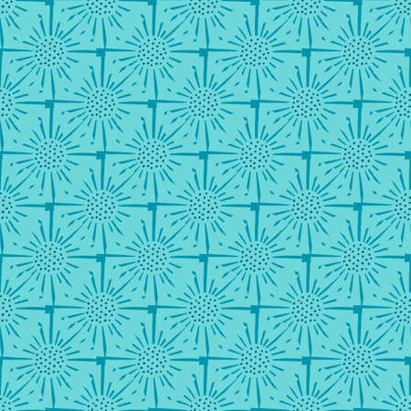 Seamless pattern abstract flowers on bright blue background. Vintage texture of plants for textile design. Geometric template print for any purpose. Simple vector fabric ornament.のイラスト素材