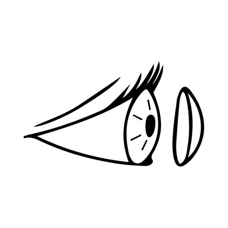 Eye put lens isolated on white background. Eye design for any purposes in doodle style. Outline optical element. Vector illustration.のイラスト素材