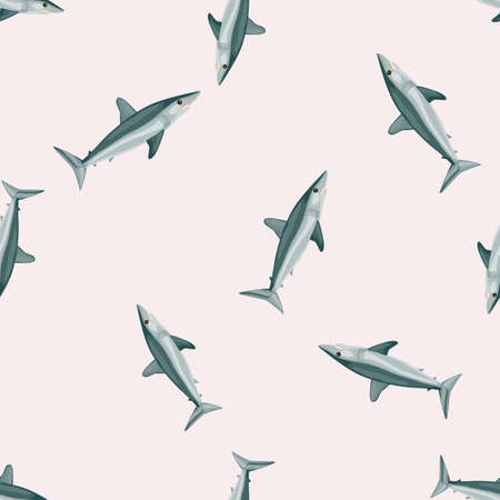 Seamless pattern shark Mako on pastel pink background. Animal templates for fabric design. Great for textile print, wrapping, cover. Vector illustration.のイラスト素材