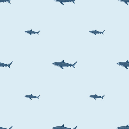 Seamless pattern Tiger shark light background. Gray textured of marine fish for any purpose. Geometric template for textile fabric design. Simple vector ornament.のイラスト素材