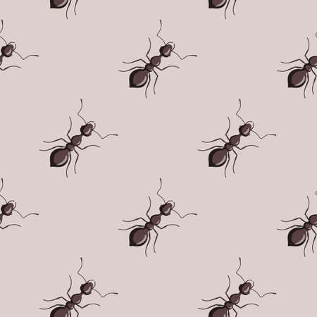 Seamless pattern colony ants on pastel gray background. Vector insects template in flat style for any purpose. Modern animals texture for fabric, wrapping paper, wallpaper, tissue, illustration.のイラスト素材