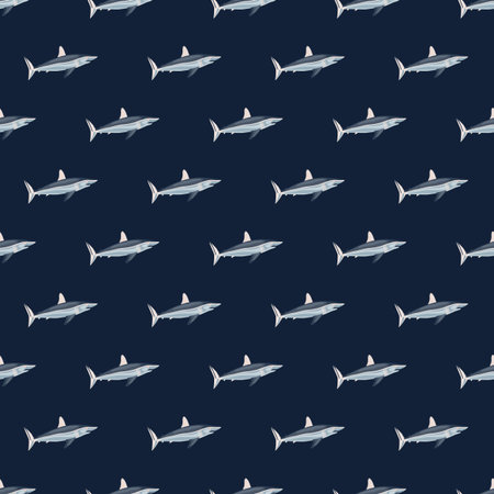 Seamless pattern shark Mako on dark blue background. Animal templates for fabric design. Great for textile print, wrapping, cover. Vector illustration.のイラスト素材