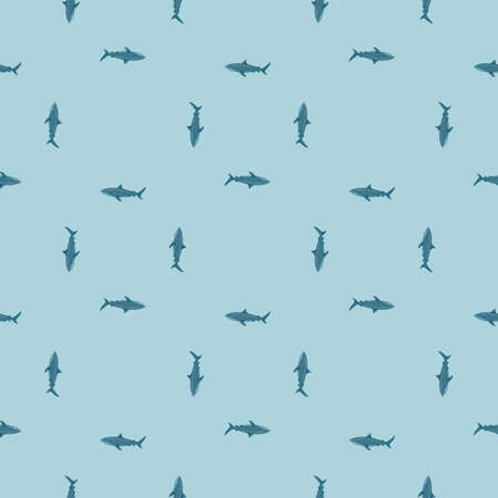 Seamless pattern Tiger shark light blue background. Blue textured of marine fish for any purpose. Geometric template for textile fabric design. Simple vector ornament.のイラスト素材