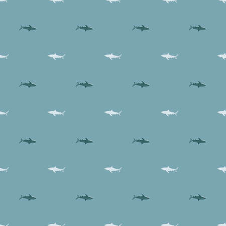 Seamless pattern Tiger shark pastel blue background. Gray and white textured of marine fish for any purpose. Geometric template for textile fabric design. Simple vector ornament.のイラスト素材
