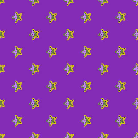 Seamless pattern sea star on btight puprle background. Marine starfish templates for fabric. Design vector illustration. For seasonal textile prints, banners, backdrops and wallpapers.のイラスト素材