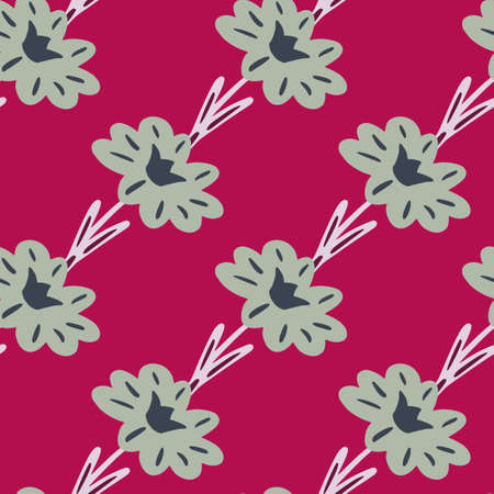 Seamless pattern with hand drawing wild flowers on bight pink background. Vector floral template in doodle style. Gentle summer botanical texture for fabric, wrapping paper, wallpaper.のイラスト素材