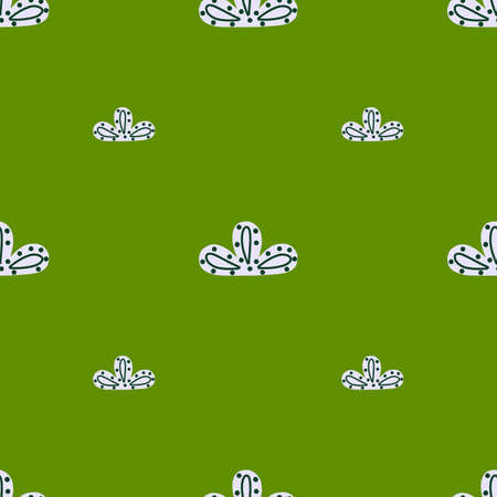 Seamless pattern abstract clouds on bright green background. Vector geometric template in doodle style with scrawl. Soft texture for fabric, wrapping paper, wallpaper, tissue.のイラスト素材