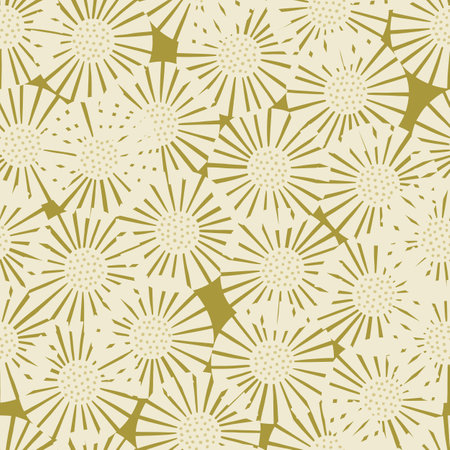 Seamless pattern abstract flowers on beige background. Vintage texture of plants for textile design. Random template print for any purpose. Simple vector fabric ornament.のイラスト素材