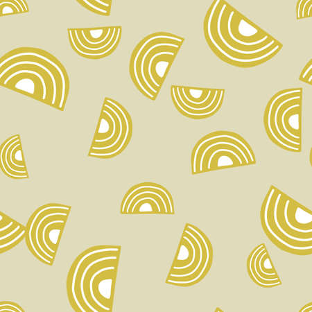 Abstract seamless pattern on ocher background. Geometrical shapes for textile design. Random template print for any purpose. Simple vector fabric ornament.のイラスト素材