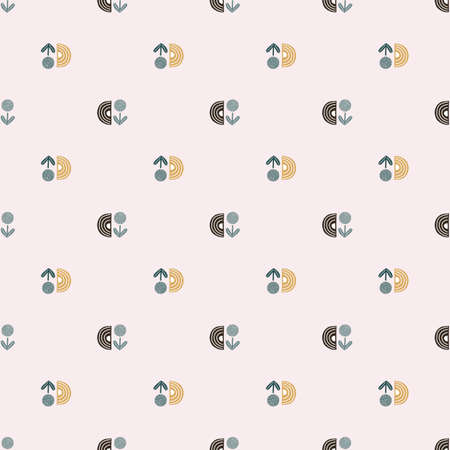 Seamless pattern abstract flowers on light pink background. Minimalist pink textured of plants for textile design. Geometric template print for any purpose. Simple vector fabric ornament.のイラスト素材