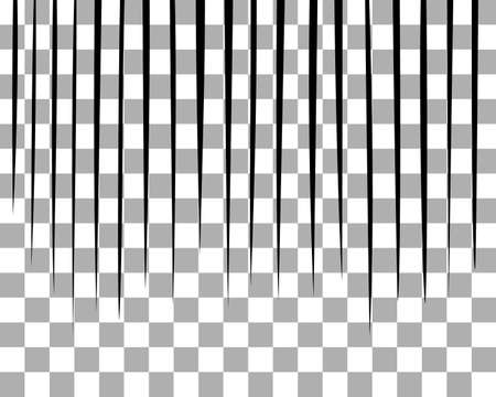 Sketch manga effects on transparent background. Black vertical lines splash texture for comics book. Drawing action line to anime. Vector illustration backdrop design.のイラスト素材