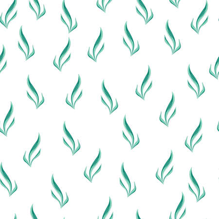 Seamless pattern seaweed on white background. Marine flora templates for fabric. Design vector illustration. For seasonal textile prints, banners, backdrops and wallpapers.のイラスト素材