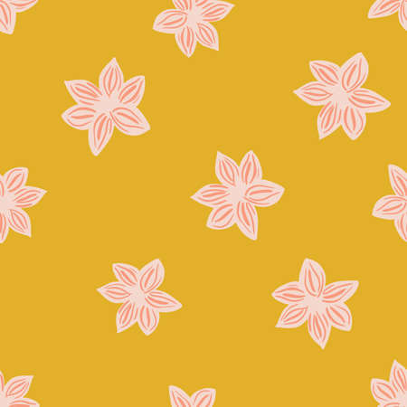 Seamless pattern sanise on yellow background. Vector repeat template spice in doodle style. Hand drawn elements nature texture for fabric, wrapping paper, wallpaper.のイラスト素材
