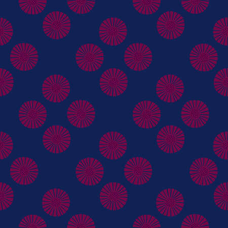 Seamless pattern abstract flowers on dark blue background. Vintage pink texture of plants for textile design. Geometric template print for any purpose. Simple vector fabric ornament.のイラスト素材