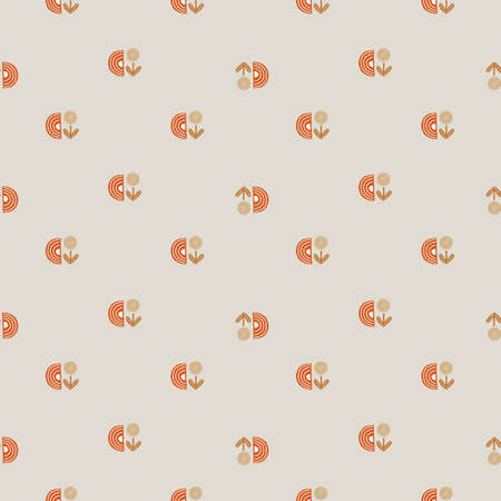Seamless pattern abstract flowers on beige background. Minimalist pink textured of plants for textile design. Geometric template print for any purpose. Simple vector fabric ornament.のイラスト素材