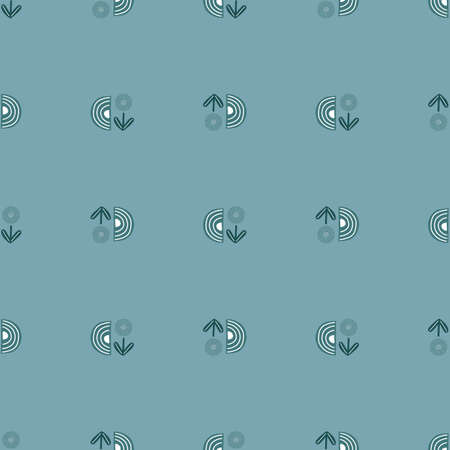 Seamless pattern abstract flowers on blue background. Minimalist pink textured of plants for textile design. Geometric template print for any purpose. Simple vector fabric ornament.のイラスト素材