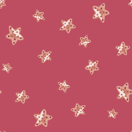Seamless pattern sea star on dark pink background. Marine starfish templates for fabric. Design vector illustration. For seasonal textile prints, banners, backdrops and wallpapers.のイラスト素材