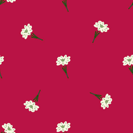 Seamless pattern with hand drawing wild flowers on pink background. Vector floral template in doodle style. Gentle summer botanical texture for fabric, wrapping paper, wallpaper.のイラスト素材
