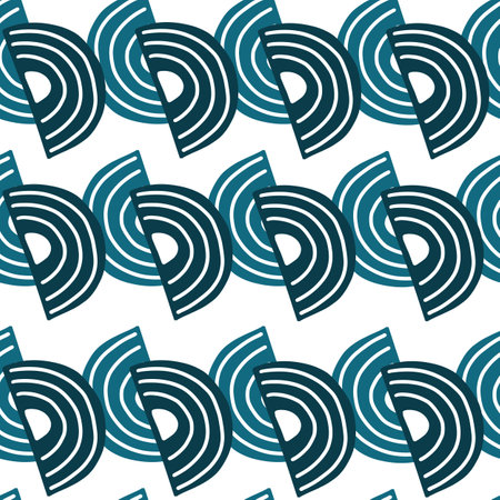 Abstract seamless pattern on white background. Blue geometrical shapes for textile design. Modern template print for any purpose. Simple vector fabric ornament.のイラスト素材