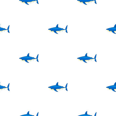 Seamless pattern shark on isolated white background. Texture of marine fish for any purpose. Geometric template for textile fabric design. Simple vector ornament.のイラスト素材