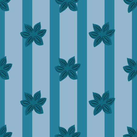 Seamless pattern sanise on blue striped background. Vector repeat template spice in doodle style. Hand drawn elements nature texture for fabric, wrapping paper, wallpaper.のイラスト素材