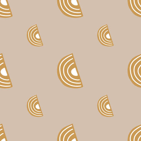 Abstract seamless pattern on light brown background. Geometrical shapes for textile design. Modern template print for any purpose. Simple vector fabric ornament.のイラスト素材