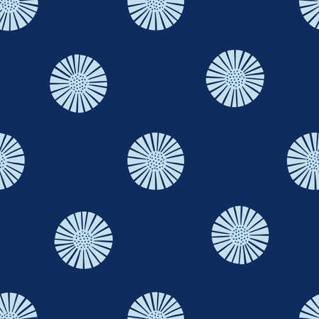 Seamless pattern abstract flowers on blue background. Vintage texture of plants for textile design. Geometric template print for any purpose. Simple vector fabric ornament.のイラスト素材