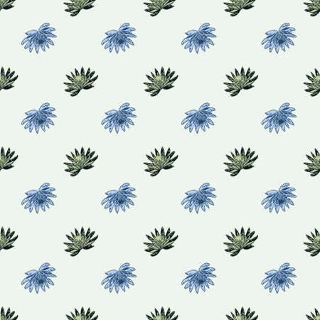 Seamless pattern with hand drawing lotus on light green background. Vector floral template in doodle style. Gentle summer botanical texture for fabric, wrapping paper, wallpaper.のイラスト素材