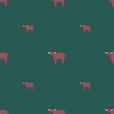 Seamless pattern of bull. Domestic animals on colorful background. Vector illustration for textile prints, fabric, banners, backdrops and wallpapers.のイラスト素材