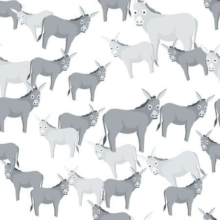 Seamless pattern of donkey. Domestic animals on colorful background. Vector illustration for textile prints, fabric, banners, backdrops and wallpapers.のイラスト素材
