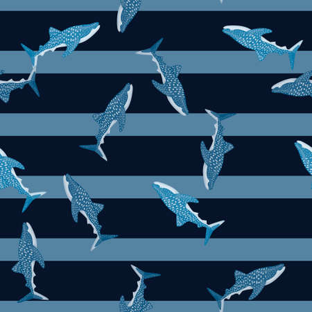 Whale shark seamless pattern in scandinavian style. Marine animals background. Vector illustration for children funny textile prints, fabric, banners, backdrops and wallpapers.のイラスト素材