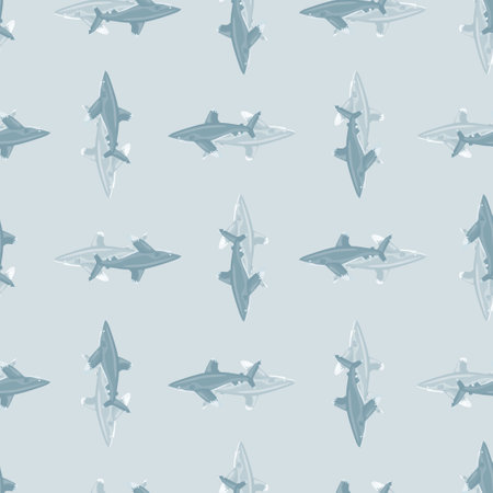 Oceanic whitetip shark seamless pattern in scandinavian style. Marine animals background. Vector illustration for children funny textile prints, fabric, banners, backdrops and wallpapers.のイラスト素材