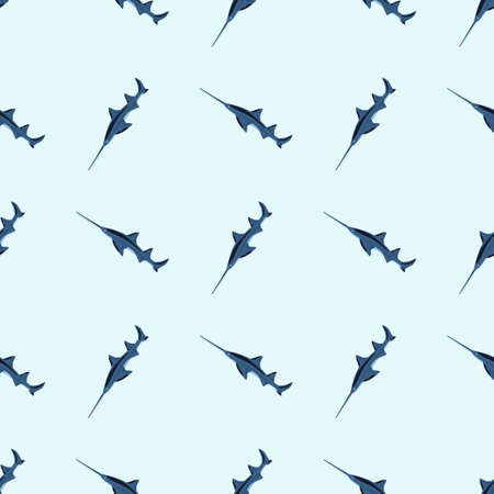 Saw shark seamless pattern in scandinavian style. Marine animals background. Vector illustration for children funny textile prints, fabric, banners, backdrops and wallpapers.のイラスト素材