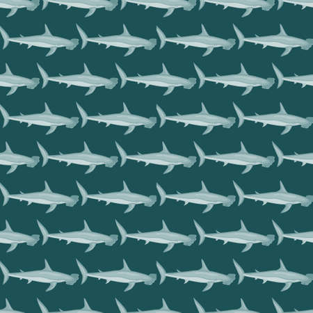 Hammerhead shark seamless pattern in scandinavian style. Marine animals background. Vector illustration for children funny textile prints, fabric, banners, backdrops and wallpapers.のイラスト素材