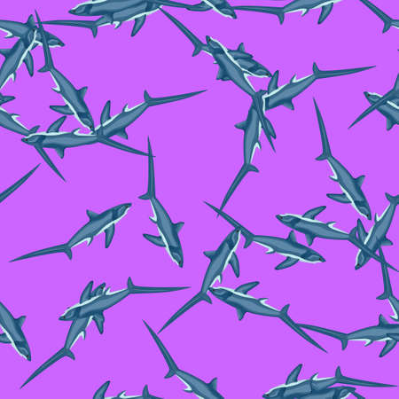 Thresher shark seamless pattern in scandinavian style. Marine animals background. Vector illustration for children funny textile prints, fabric, banners, backdrops and wallpapers.のイラスト素材