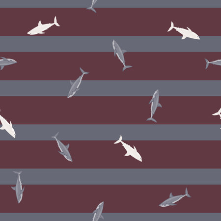 White shark seamless pattern in scandinavian style. Marine animals background. Vector illustration for children funny textile prints, fabric, banners, backdrops and wallpapers.のイラスト素材