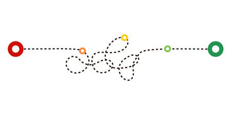 Paths dashed routes isolated on white background. Transport tracking, travel, map pins, location pins. Business graph, psychotherapy, on the way to the goal. Vector illustration.のイラスト素材