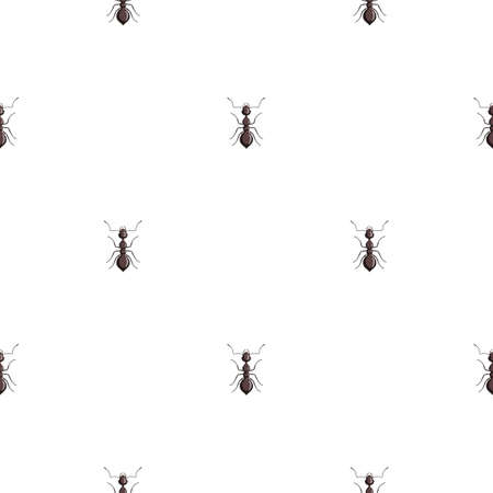 Seamless pattern colony ants on white background. Vector insects template in flat style for any purpose. Modern animals texture for fabric, wrapping paper, wallpaper, tissue, illustration.のイラスト素材