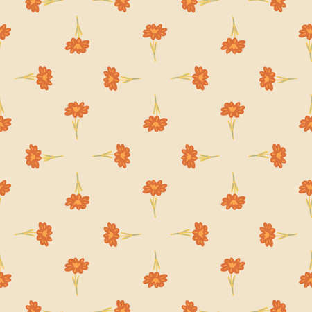 Seamless pattern with hand drawing wild flowers on beige background. Vector floral template in doodle style. Gentle summer botanical texture for fabric, wrapping paper, wallpaperのイラスト素材
