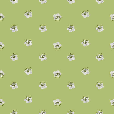 Seamless pattern spring plants on pastel green background. Vector floral template in doodle style with flowers. Gentle summer floral texture for fabric, wrapping paper, wallpaper.のイラスト素材