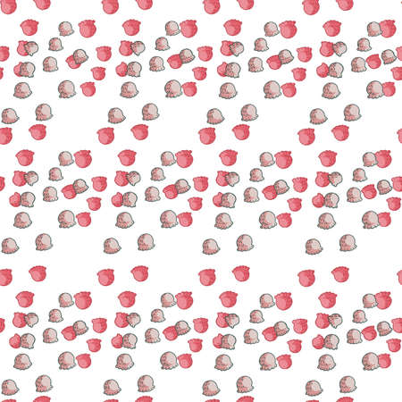 Seamless pattern with hand drawing lily of the valley on white background. Vector floral template in doodle style. Gentle summer botanical texture for fabric, wrapping paper, wallpaper.のイラスト素材