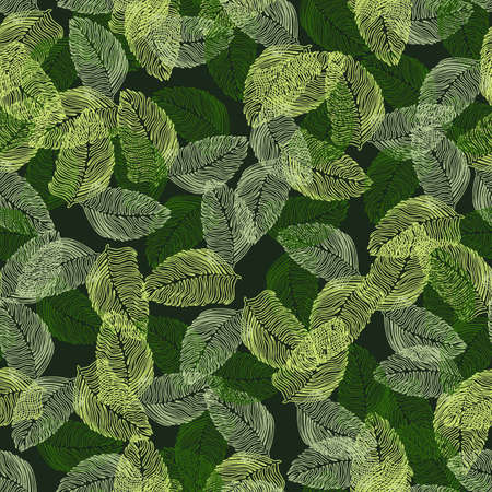 Modern palm leaf seamless pattern with hand drawn tropical print. Modern nature background. Vector illustration for seasonal textile prints, fabric, banners, backdrops and wallpapers.のイラスト素材