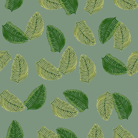 Organic palm leaf seamless pattern with hand drawn foliage print. Simple color background. Vector illustration for seasonal textile prints, fabric, banners, backdrops and wallpapers.のイラスト素材