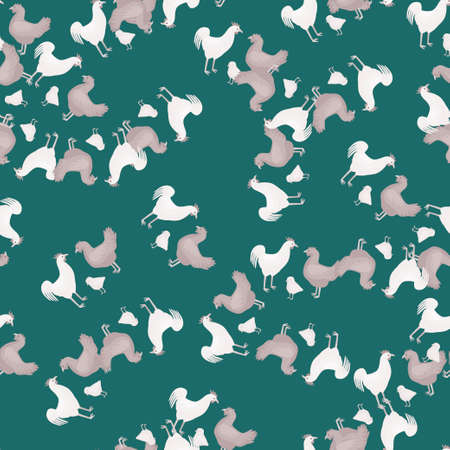 Seamless pattern of chicken family. Domestic animals on colorful background. Vector illustration for textile prints, fabric, banners, backdrops and wallpapers.のイラスト素材