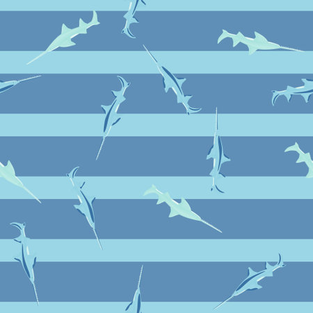 Saw shark seamless pattern in scandinavian style. Marine animals background. Vector illustration for children funny textile prints, fabric, banners, backdrops and wallpapers.のイラスト素材