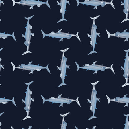 Hammerhead shark seamless pattern in scandinavian style. Marine animals background. Vector illustration for children funny textile prints, fabric, banners, backdrops and wallpapers.のイラスト素材