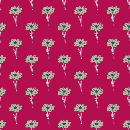 Seamless pattern with hand drawing wild flowers on bright pink background. Vector floral template in doodle style. Gentle summer botanical texture for fabric, wrapping paper, wallpaper.のイラスト素材