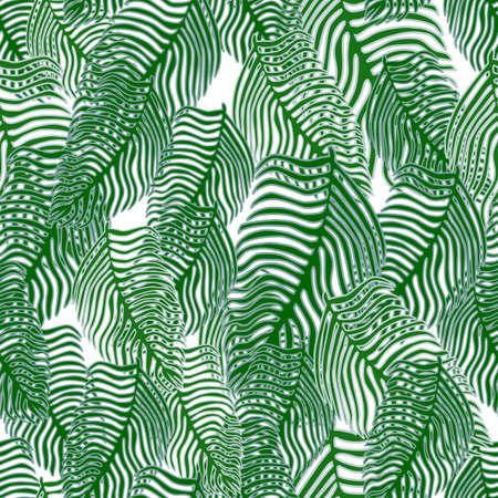 Modern palm leaf seamless pattern with hand drawn foliage print. Abstract art nature background. Vector illustration for seasonal textile prints, fabric, banners, backdrops and wallpapers.のイラスト素材