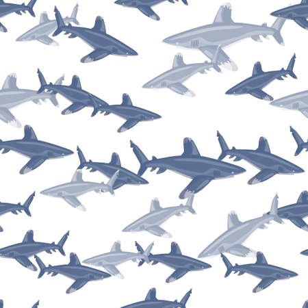 Oceanic whitetip shark seamless pattern in scandinavian style. Marine animals background. Vector illustration for children funny textile prints, fabric, banners, backdrops and wallpapers.のイラスト素材