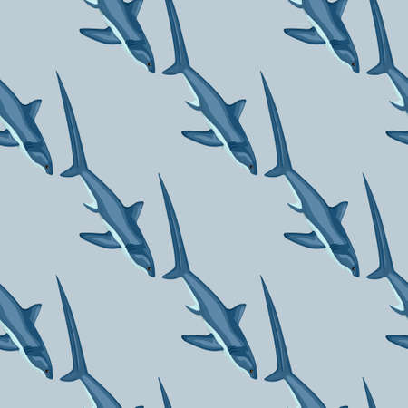 Thresher shark seamless pattern in scandinavian style. Marine animals background. Vector illustration for children funny textile prints, fabric, banners, backdrops and wallpapers.のイラスト素材